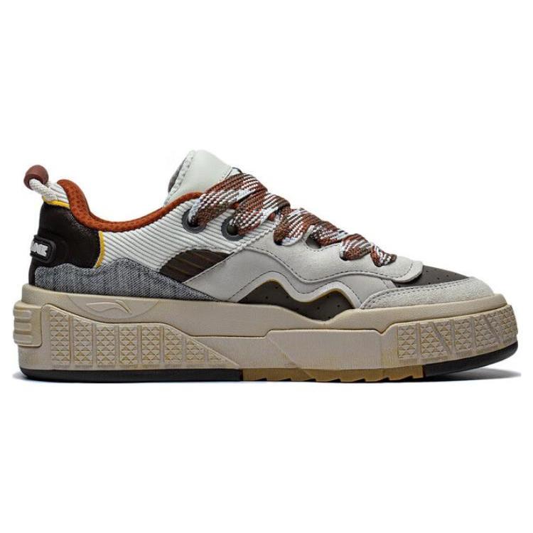 Li Ning 001 UNBLOCK Comfortable Slip Resistant Abrasion Resistant Low Top Skateboard Shoes Men's Taupe AGCT095-4