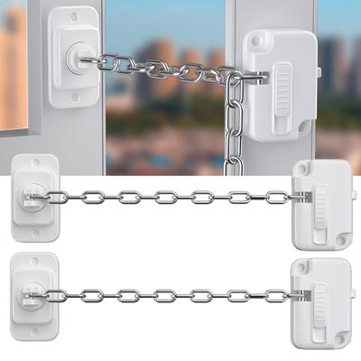 Window Frame Safety Chain Lock Self Adhesive Door Window Limiter Lock Stainless Steel No Drilling for Inside Door 1/2PCS