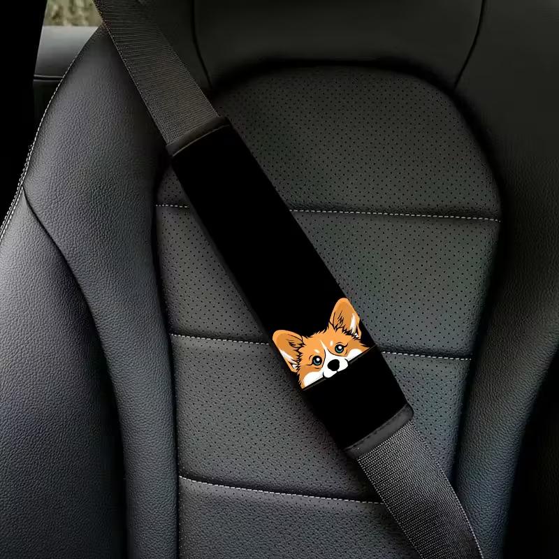 2PCS Cute Corgi Car Seat Belt Cover Quick Installation/Removal, Safety Fixation, Truck, SUV - Perfect Gift for Drivers