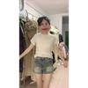 Women's Petite High-Waisted Straight Leg Denim Shorts - Summer 2025 Retro A-Line Hot Pants