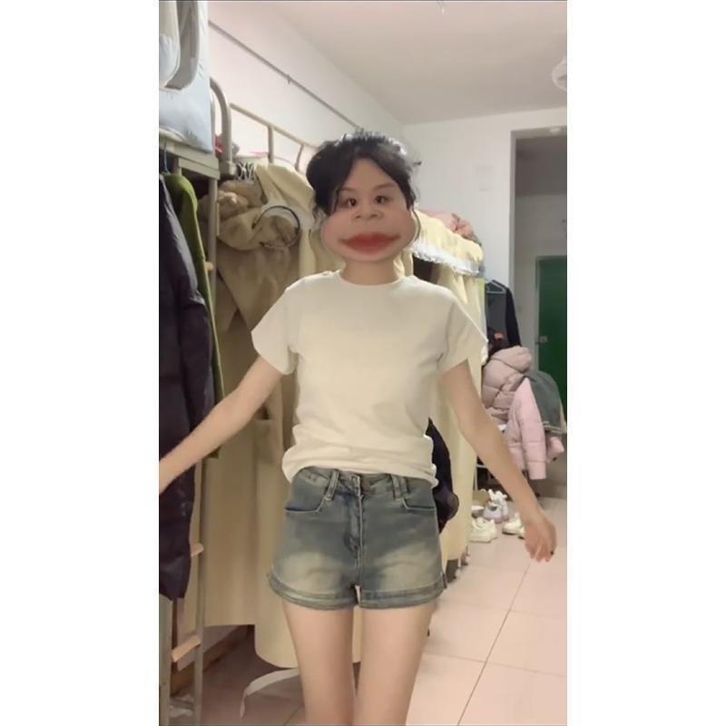 Women's Petite High-Waisted Straight Leg Denim Shorts - Summer 2025 Retro A-Line Hot Pants