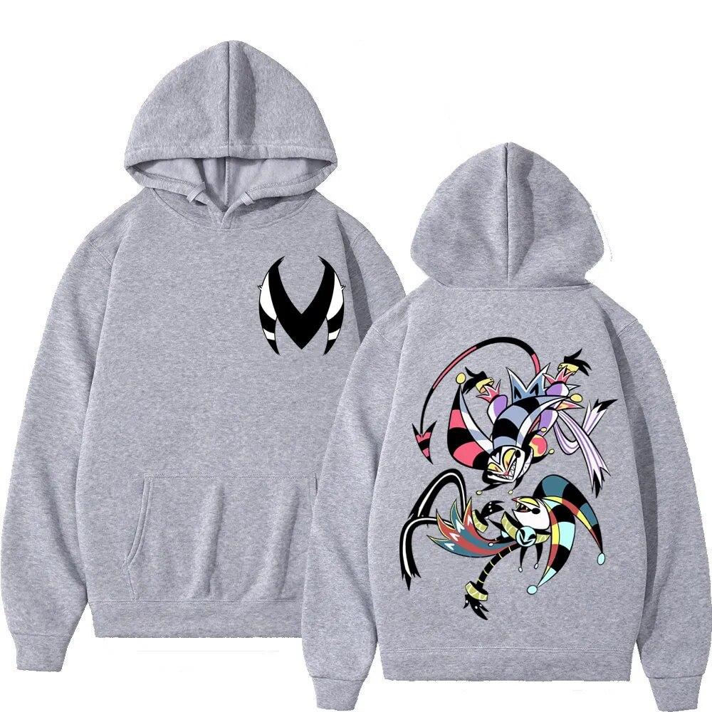 American Anime Helluva Boss dublu desene animate hanorace cu glugă la modă ocazional pulovere largi Hanorac cu imprimeu pe față unisex femei unisex