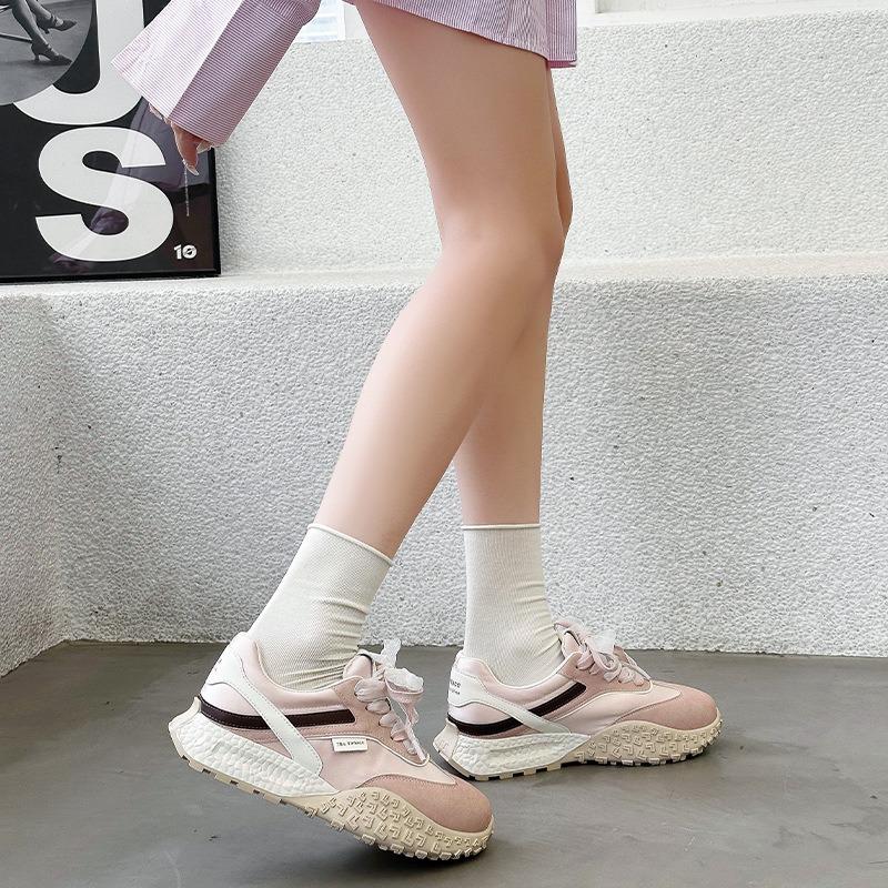 Thick-soled heightening women's spring new leather satin breathable sneakers lightweight casual running shoes