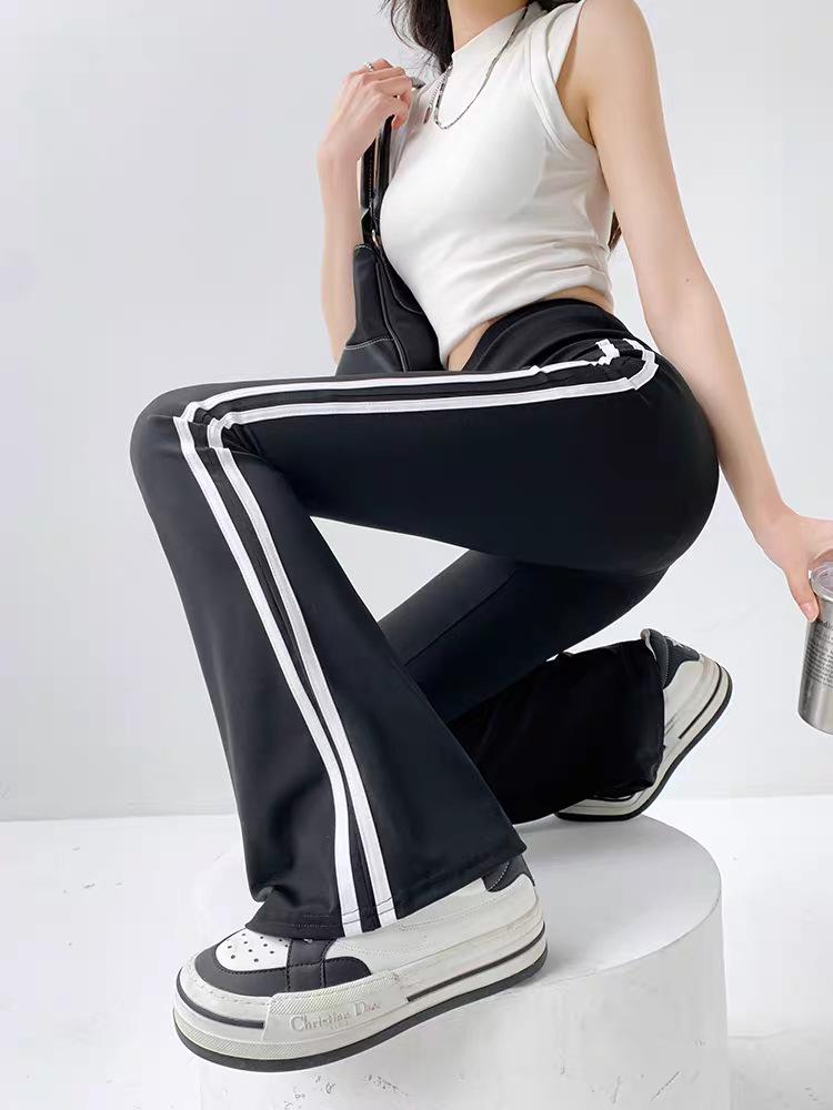 Black High-Waisted Flare Shark Pants - Women's Spring/Autumn Yoga & Fitness Hip-Lifting Tummy-Control Outerwear