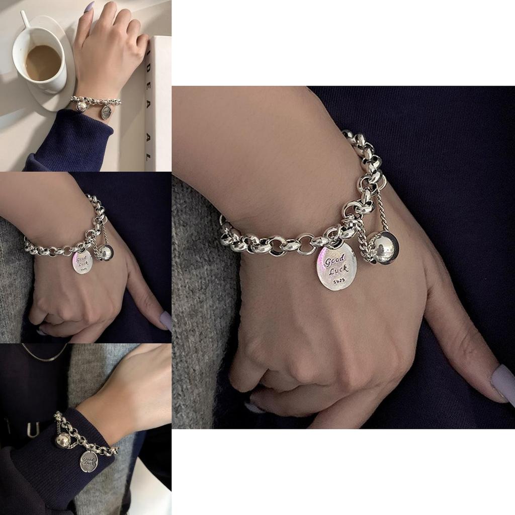 Good Luck Letter Geometric Alloy Bracelet For Women With Electroplating And Hip Hop Style For Travel Gift