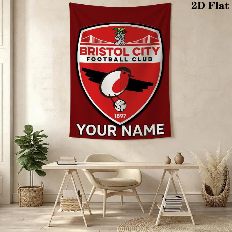 Custom Name Bristol City FC Wall Tapestry Aesthetic Wall Hanging Printed Fabric Blanket Decorative Tapestries for Bedroom Living Room Home Decor