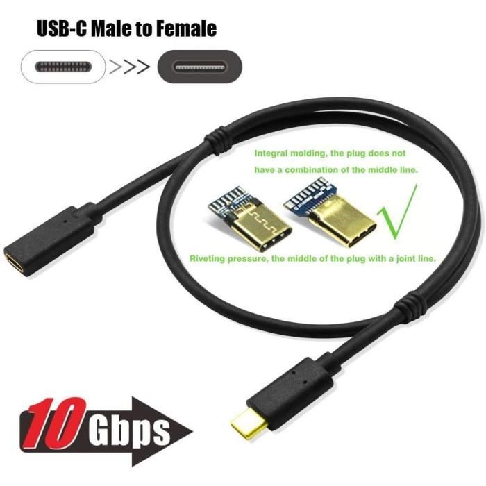 Ralonge USB c 1 m, Rallonge USB Type c USB c Male femmelle rallonge USB Type c Male Femelle