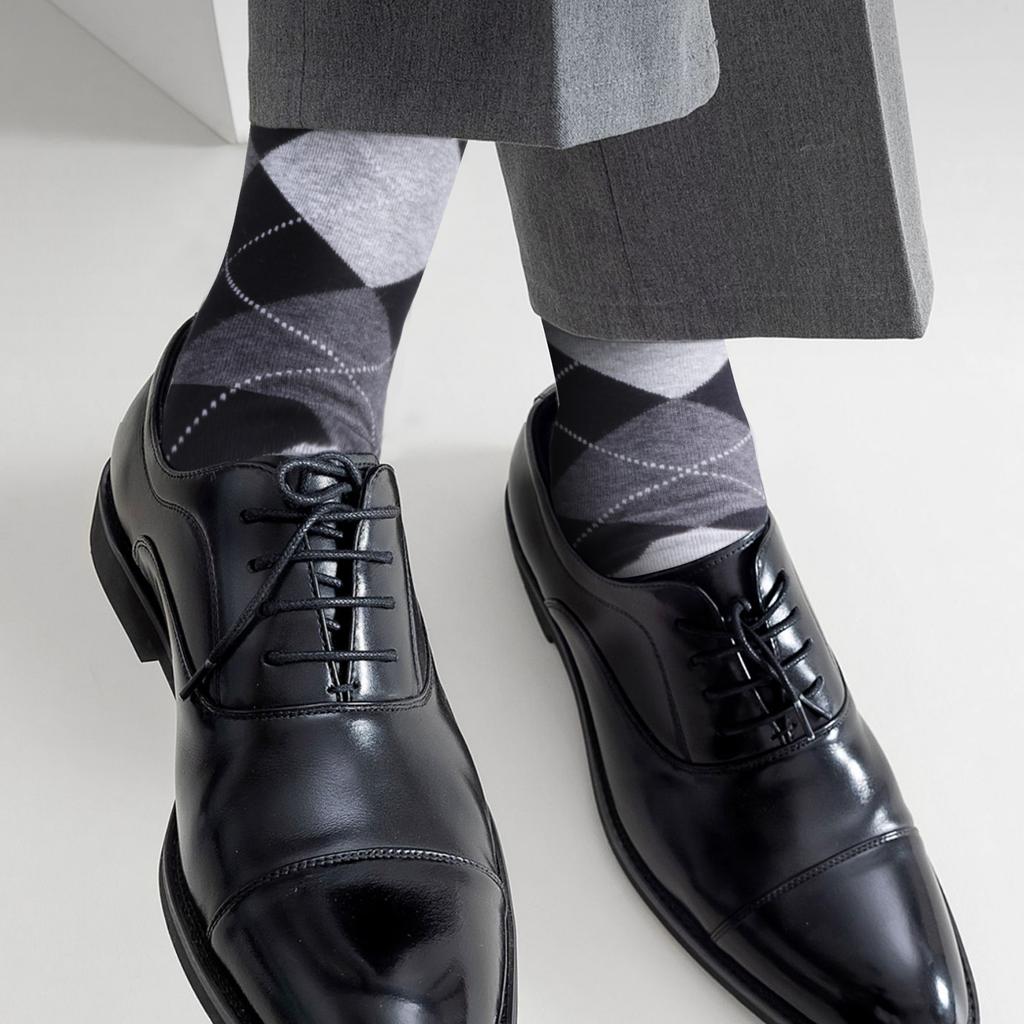 5 Paar Herren Argyle Gestreift Einfarbig Gerippt Schwarz Crew Kleidersocken Gemustert Täglich Business Socken Schwarz Weiß