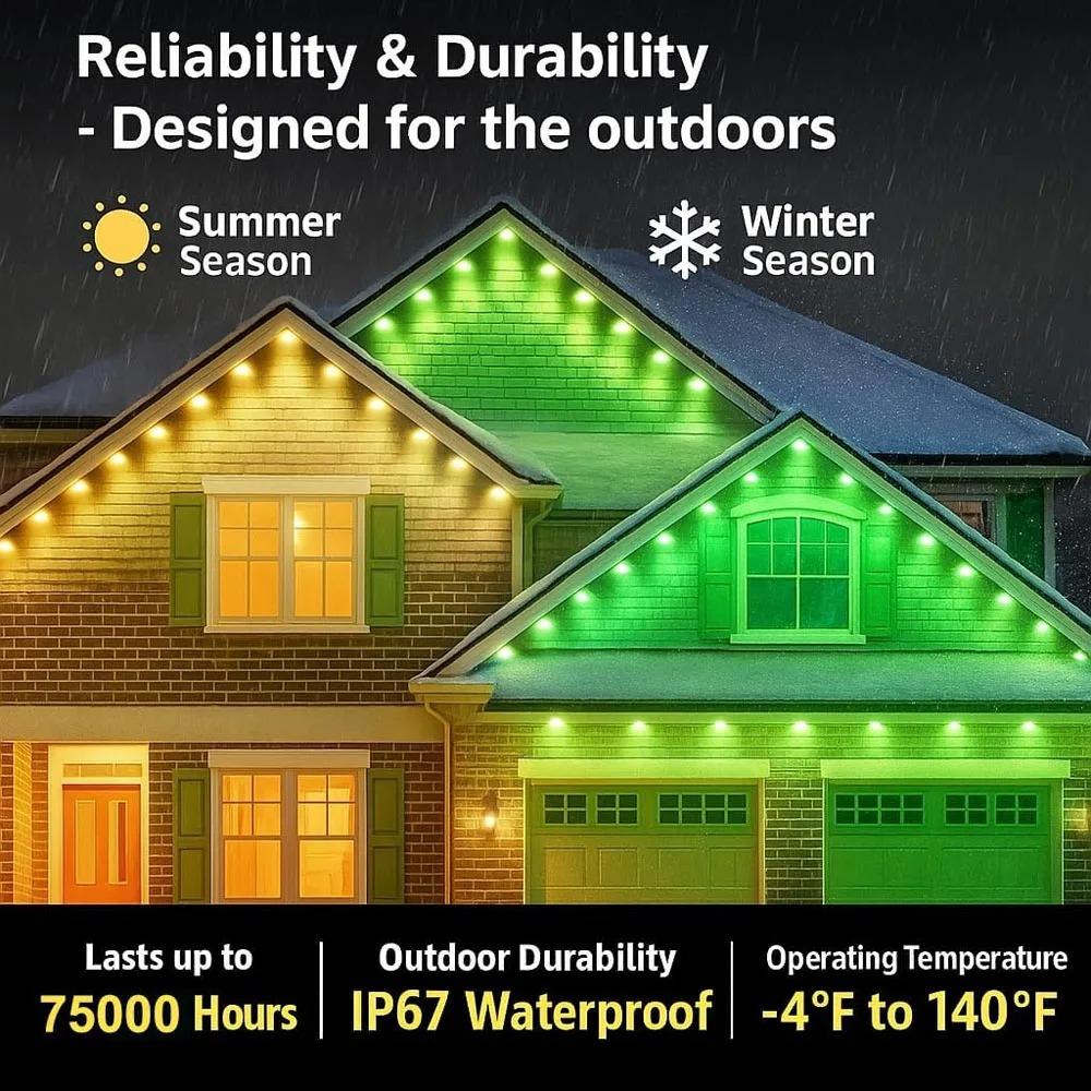 Outdoor Smart Waterproof Eaves Lights with Remote and App Control Diy Light for Daily and Festival Christmas Party Holiday Decor