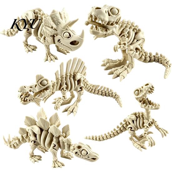 Articulated Bone Figures 5Pcs 3D Printed Dinosaur Skeleton Ornament, Movable Joints Prehistoric Figures, Fish Tank Landscaping Accessories Realistic