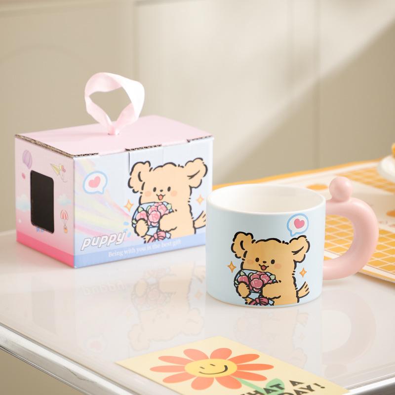 Creative love puppy couple water cup household mug drinking cup Valentine s Day gift ceramic coffee cup 380ml синий