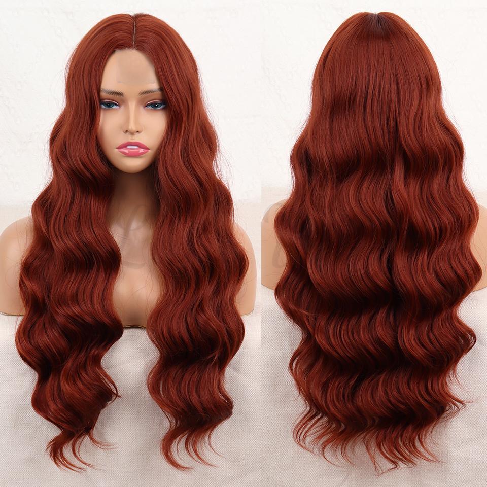 XINRAN Women Fashion Long Water Wave Wig Without Bangs Synthetic Fiber Ombre Brown Blonde Color Body Wave Lace Front Wig
