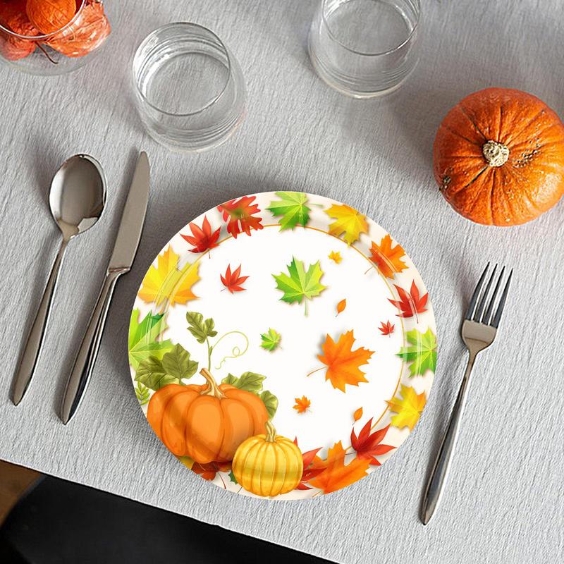 Thanksgiving Paper Plates Fall Party Plates Maple Leaves Pumpkin Decor Fall Tableware Autumn Leaves Party Tableware Set