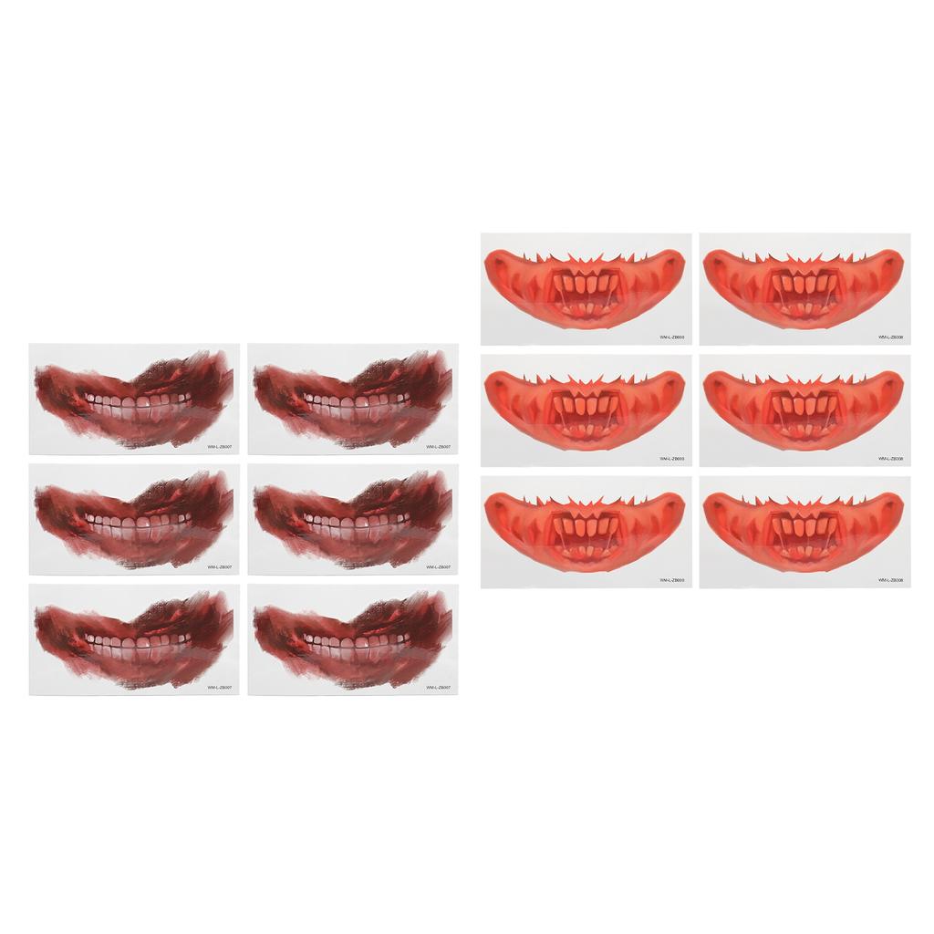 6 Blatt Halloween Tattoo Sticker Horror Mund Wasserdicht Narbe Schorf Langlebig Streich Temporäres Tat