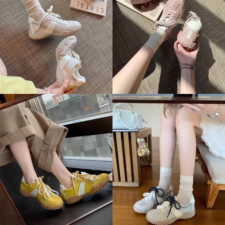 Height increase within 7cm~ 2025 spring and autumn new round head lace-up color matching sports dad shoes platform casual German training board shoes