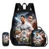 Zaino Sportivo Calcio Set 3 Pezzi Ronaldo Zaino Scolastico Imparare, Borsette da Viaggio per Matite, Borsa Pranzo, Zaino Stella del Calcio