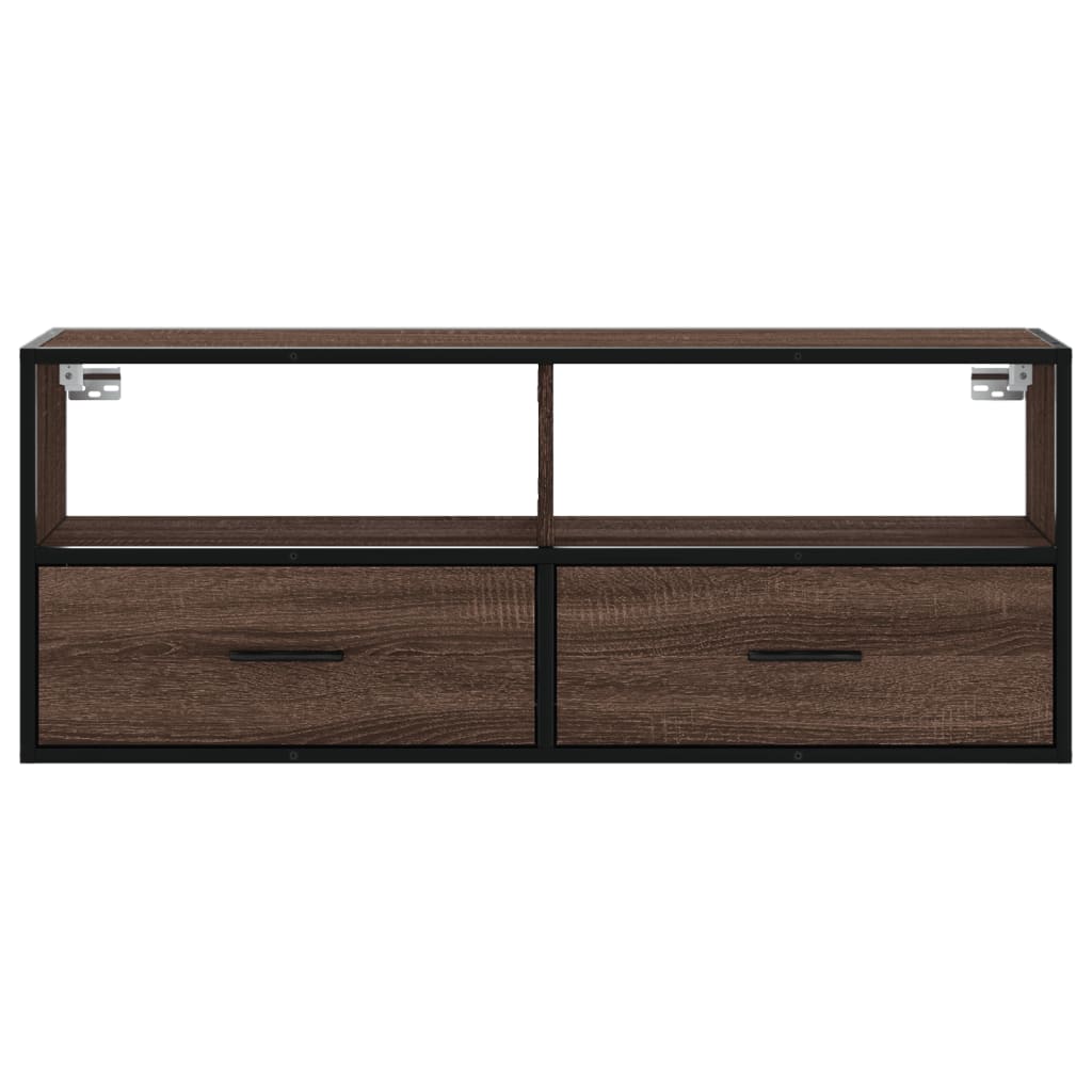 TV Stand in Brown Oak Finish 100 x 31 x 39.5 cm Made of Particleboard and Metal