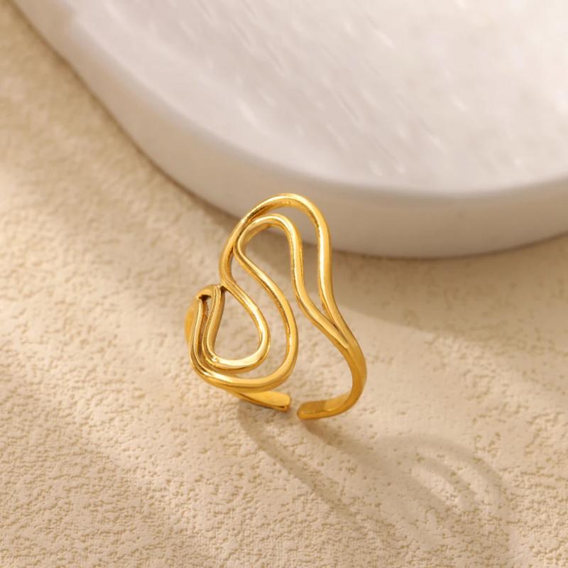 Stainless Steel Unique Double S-Shaped Opening Rings for Women Men 18K Gold Color Stylish Anti Allergenic Waterproof Jewelry