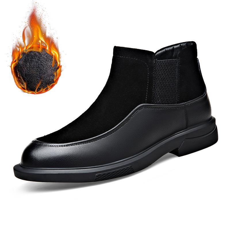 Designer Cow Suede Business Men's Dress Shoes Autumn Winter Velvet Warm Men Platform Shoes Large Size Ankle Boots Male
