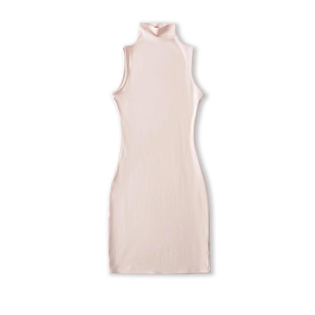 2025 Women's European & American Style High Neck Sleeveless Tank Dress - Sexy, Hip-Hugging Fit