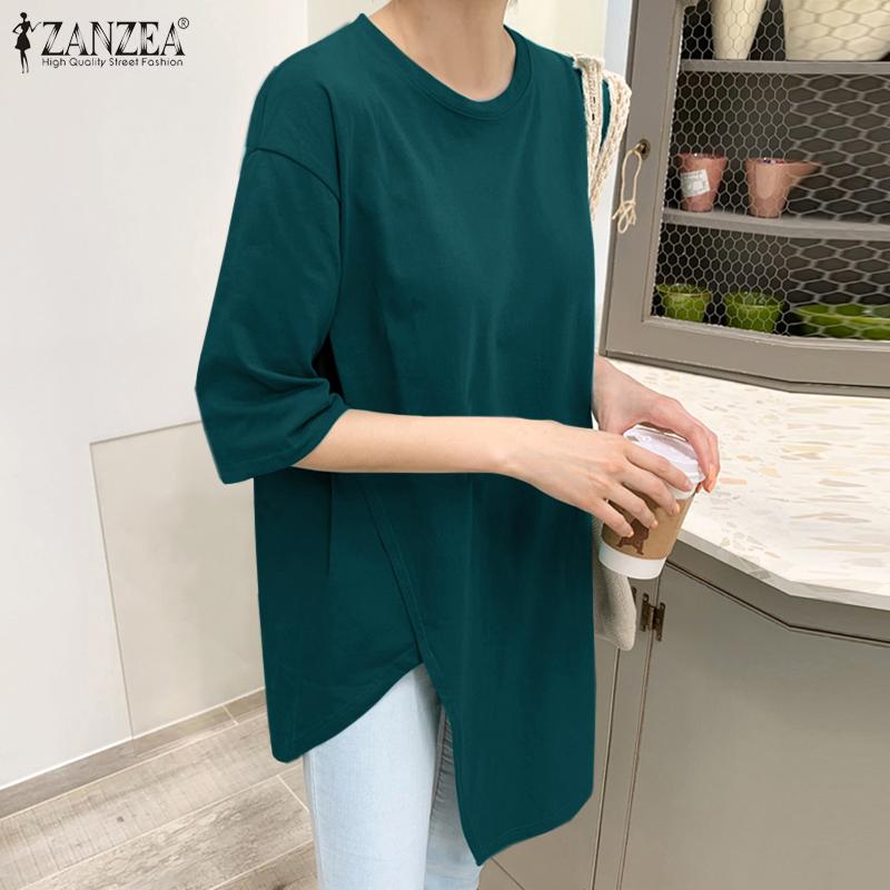 

ZANZEA Женская блузка Летние футболки с круглым вырезом и рукавами 3/4 нестандартной формы