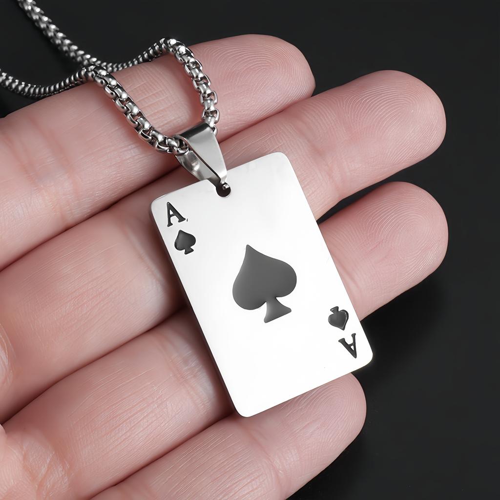 Stainless Steel Vintage Ace of Spades&Hearts Necklace For Men Women Punk Gothic Hiphop Jewelry Trendy Chain Accessories Gift