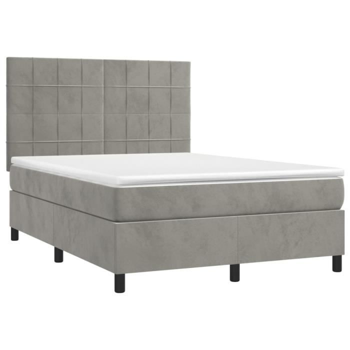 3143025 vidaXL Bed with Divan Base and Mattress Light Grey 140x200cm Velvet