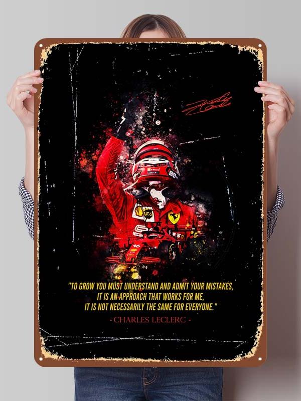 Charles Leclerc Rennfahrer Poster F1 Rennsport Metallschilder Wandkunst Wandbild Benutzerdefinierte Blechschilder für Wandkunst Dekoration Vintage Metallschild