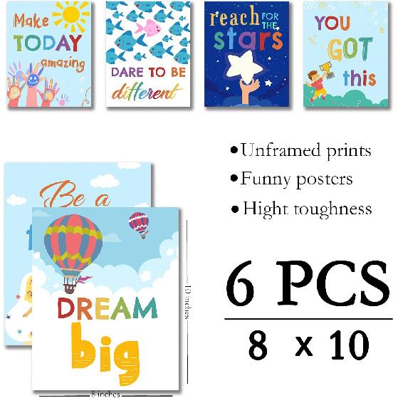 Phieoixs 6Pcs piring Quotes Classroom Decorations - Posters for Wall Decor for Pre School, Elementary and Middle School Themes, 8x10inch Unframed