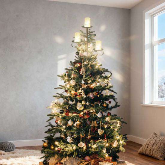 Christmas Tree Topper Candle Holder 3-Tier Metal Triple Candle Tree Topper Shelf Candelabra Indoor Light-up Xmas Tree Topper Decoration