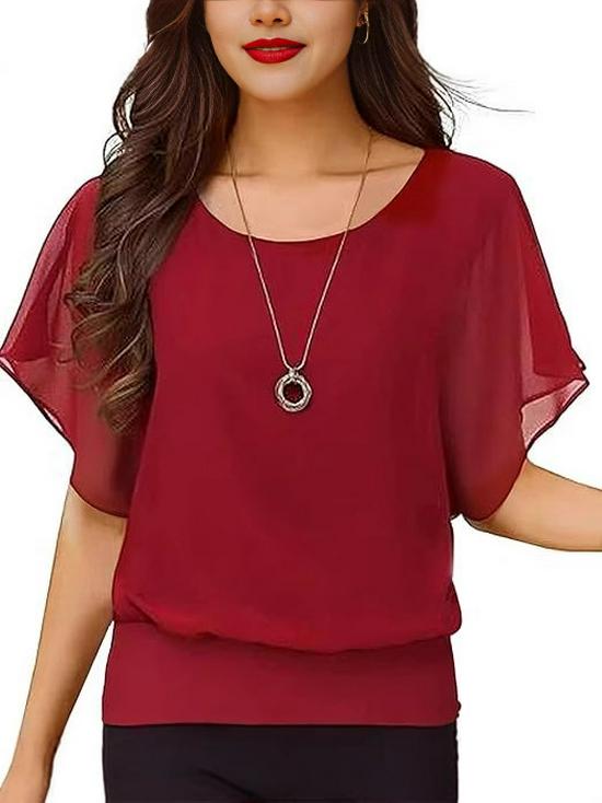 Plus Size Women's Summer Five-Sleeve Chiffon Top