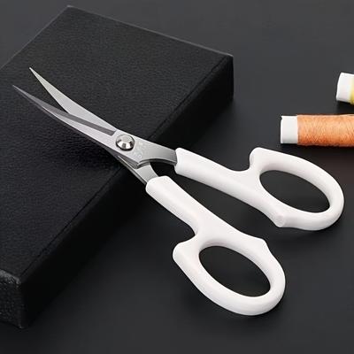 1pc Ergonomic White Handled Stainless Steel Embroidery Scissors | Bent Tip for Precision Cutting, Ideal for Sewing and Crafting Accessories
