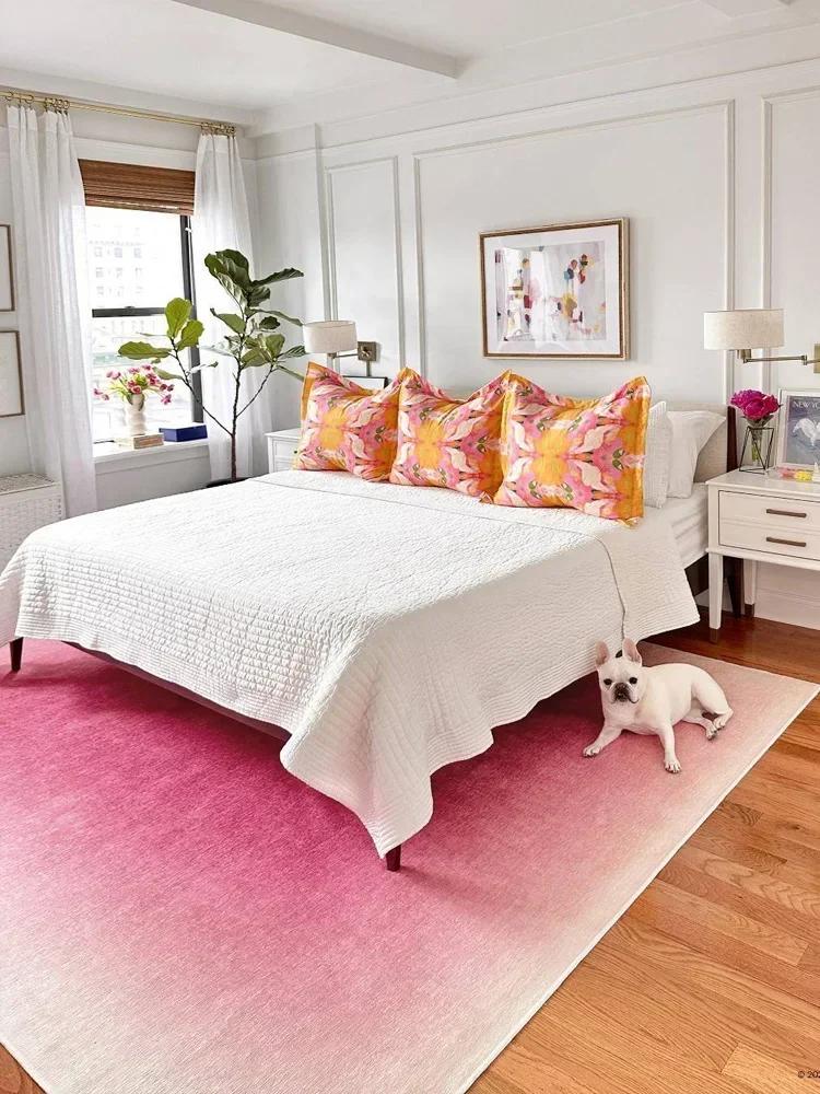 Living Room Carpet Large Size Pink Gradient Carpets Bedside Floor Mat Girly Cute Creative Home Decoration Rug for Bedroom