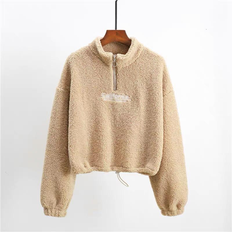 Thickened Lambskin Autumn and Winter Fashion 2024 Women's Sweatshirt Plus Velvet Loose Top