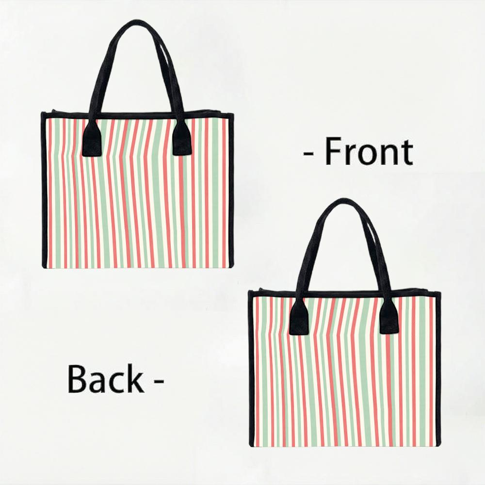 Striped Canvas Tote Bag Casual Daily Use Handbag Large Capacity Portable Shoulder Bag for Shopping Travel Work