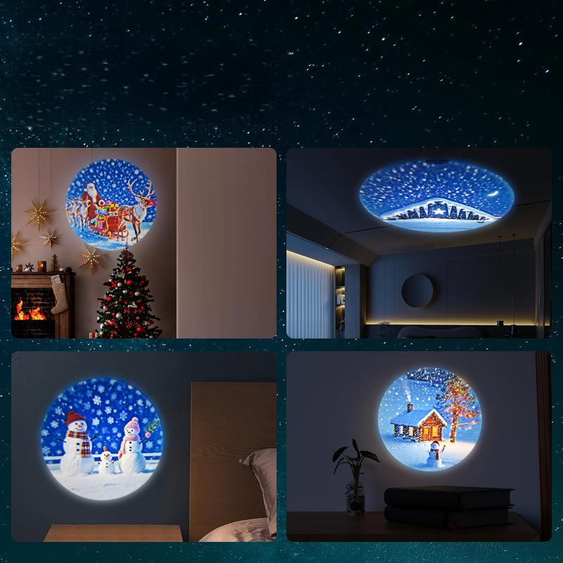 Christmas LED USB Projector Light 4pcs Projection Patterns- Adjustable USB Night Light for Festival Decorations
