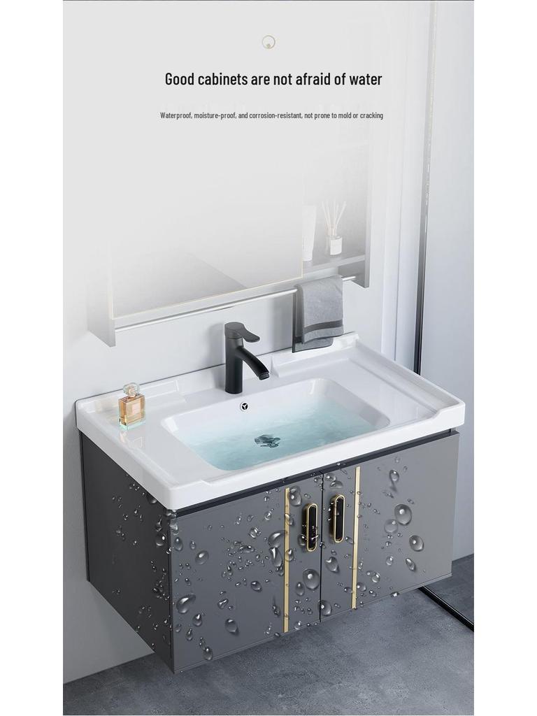 Small Wall-Mounted Bathroom Cabinet with Integrated Ceramic Washbasin