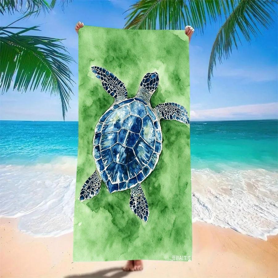 Beach Towel Oversized Sand Free Quick Dry Microfiber Sea Turtle Watercolor Print Blue Towels for Adults Pool Swim Camping Travel