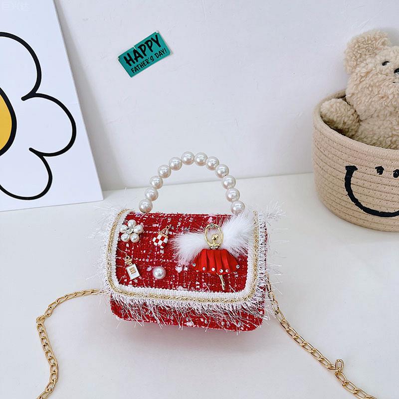 Adorable Mini Pearl Handbag For Girls Trendy Princess Style Cute Cotton Tote