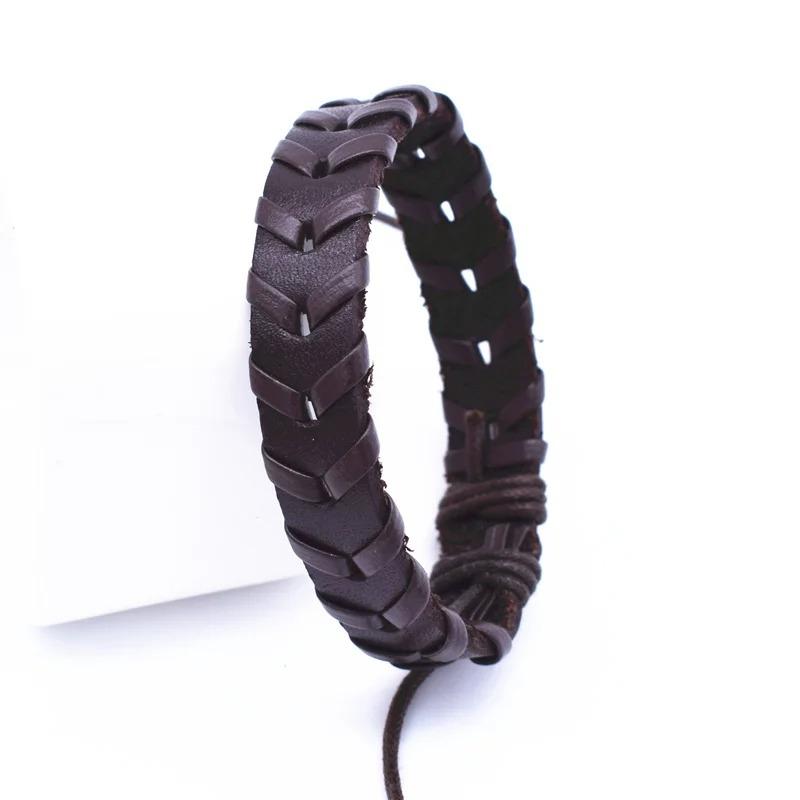 Retro Woven Cowhide Bracelet Simple Pull Adjustment Cross Bracelet Handrope Personalized Jewelry Gift