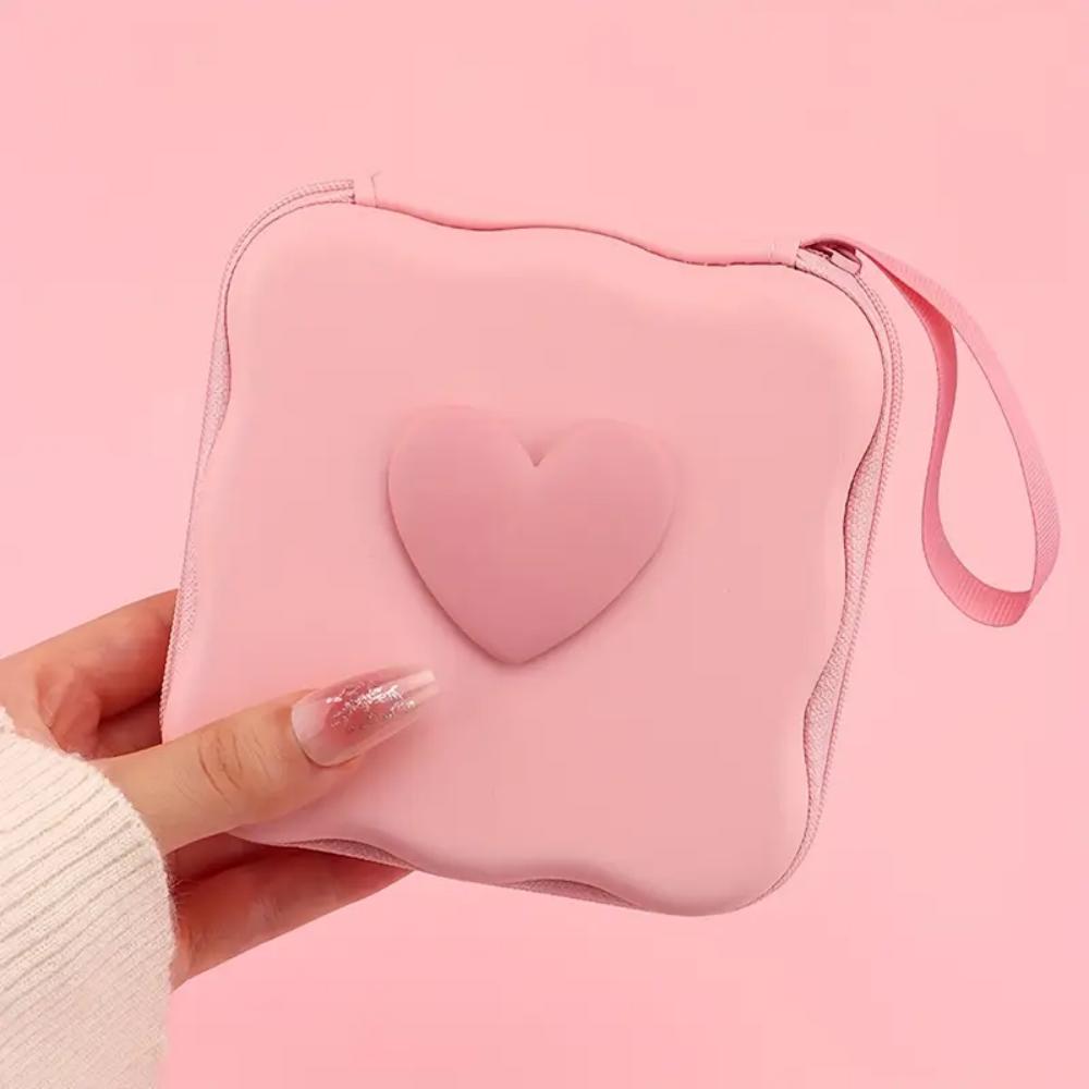 Charger lid storage bag, cute 3D heart-shaped wave design charger protector travel storage box, headphone cable protector cable