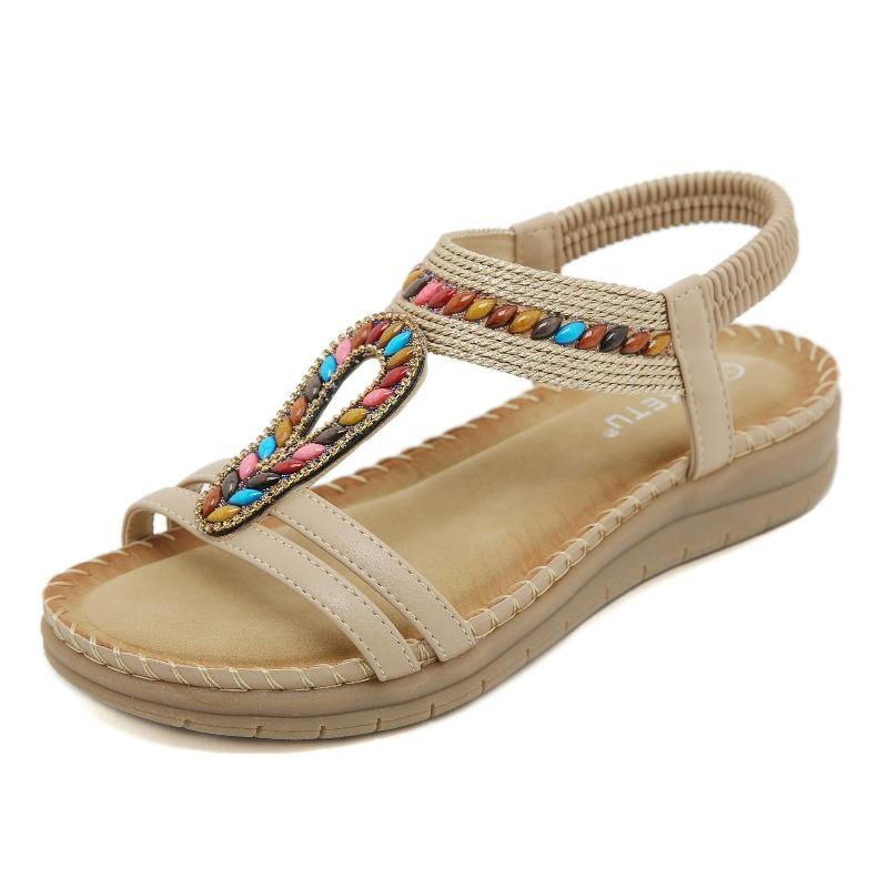 2026 Summer Shoes Women Bohemia Style Sandals Summer Holiday Flat Fashion Brand Ladies Sandals Black Gold Plus Size 42