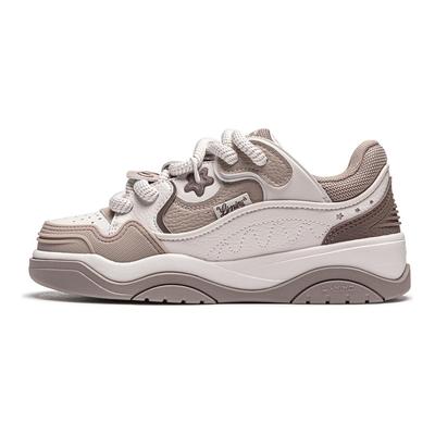 Li Ning Journey 2.0 Scarpe da pane con ammortizzazione potenziata a suola spessa Scarpe da skate basse Sneakers da donna Bianco Sabbia Grigio AGCU092-2