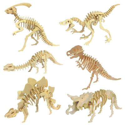 Mikuru 3D Wooden Dinosaur Puzzle Colored and Craft DIY Toy for Kids and Educational Model Decorative Dinosaur Dinosaur Set of Set, Colorless, Kit,