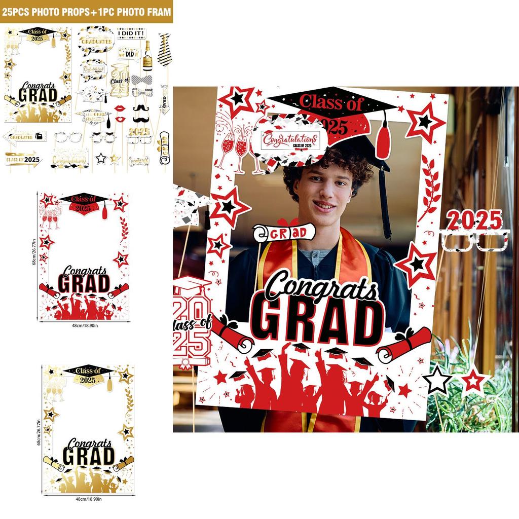 Graduation Photo Booth Props Set With 26pcs Paper Handheld Frames For Party Decorations