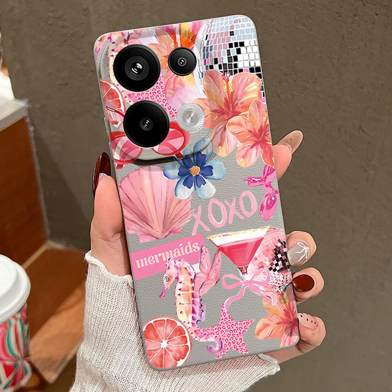 Růžový Kreslený Vzor Květinový Kryt Pro Xiaomi Redmi Note 14 13 Pro 5G 4G 12 11 Pouzdro Xiaomi 14T 13T 11T Pro Kožená Textura Silikonový Kryt