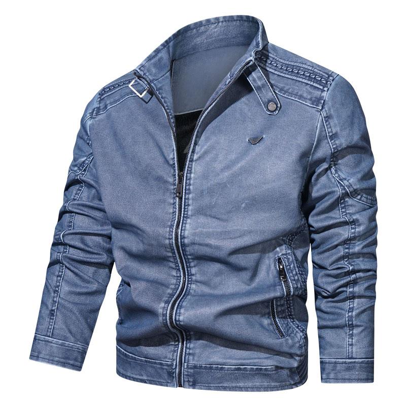 Buy Men's Leather Coat Stand Collar Leather Coat Windproof Jacket Men's