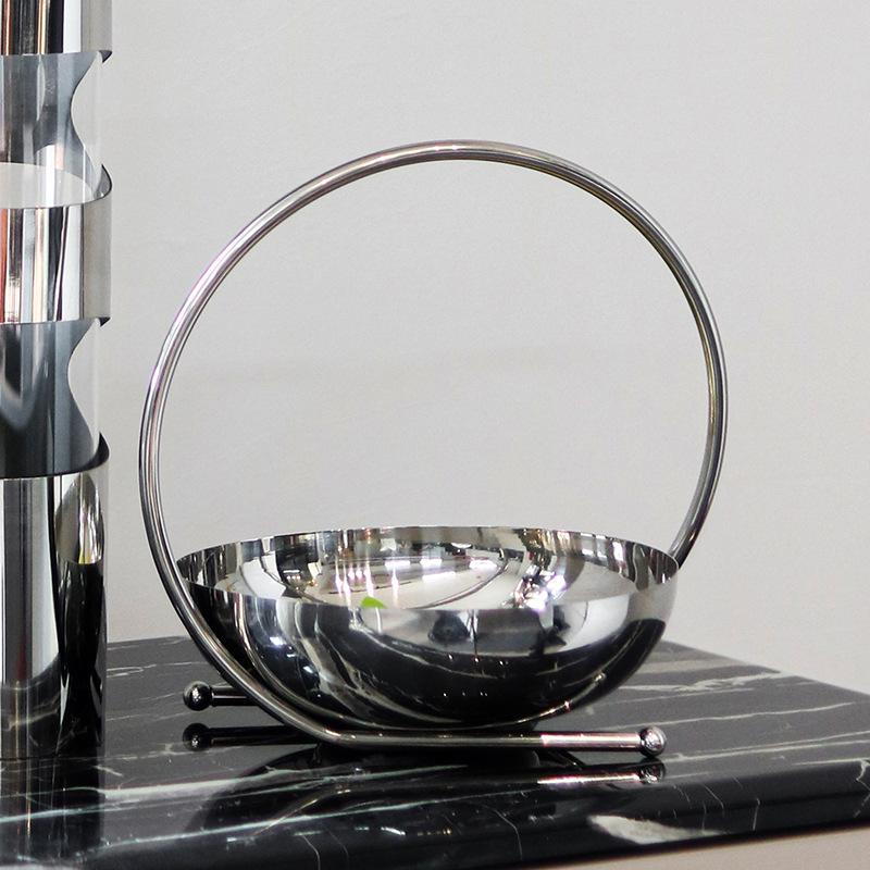Designer Ring Basket Fruit Plate Stainless Steel Fruit Bowl Ornaments Hotel Club Model Room Art Decorations