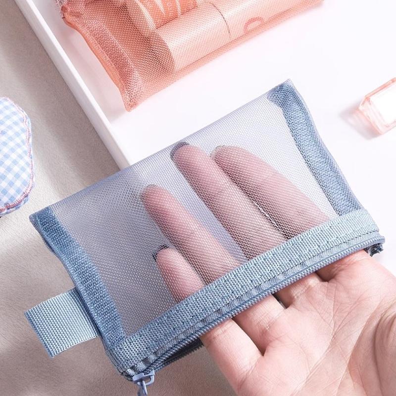 1Pc Portable Mini Zipper Mesh Storage Bag New Coin Purse Small Square Mesh Coin Purse Travel Storage Carry Pouch With Zippered