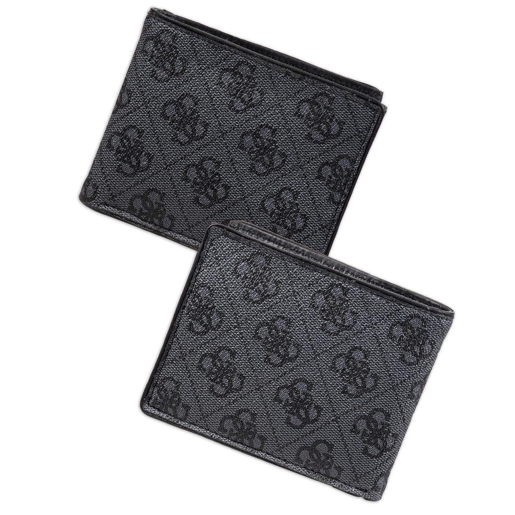 GUESS Leather Slim One Size Men's Bi-Fold Wallet, Charcoal/Black,